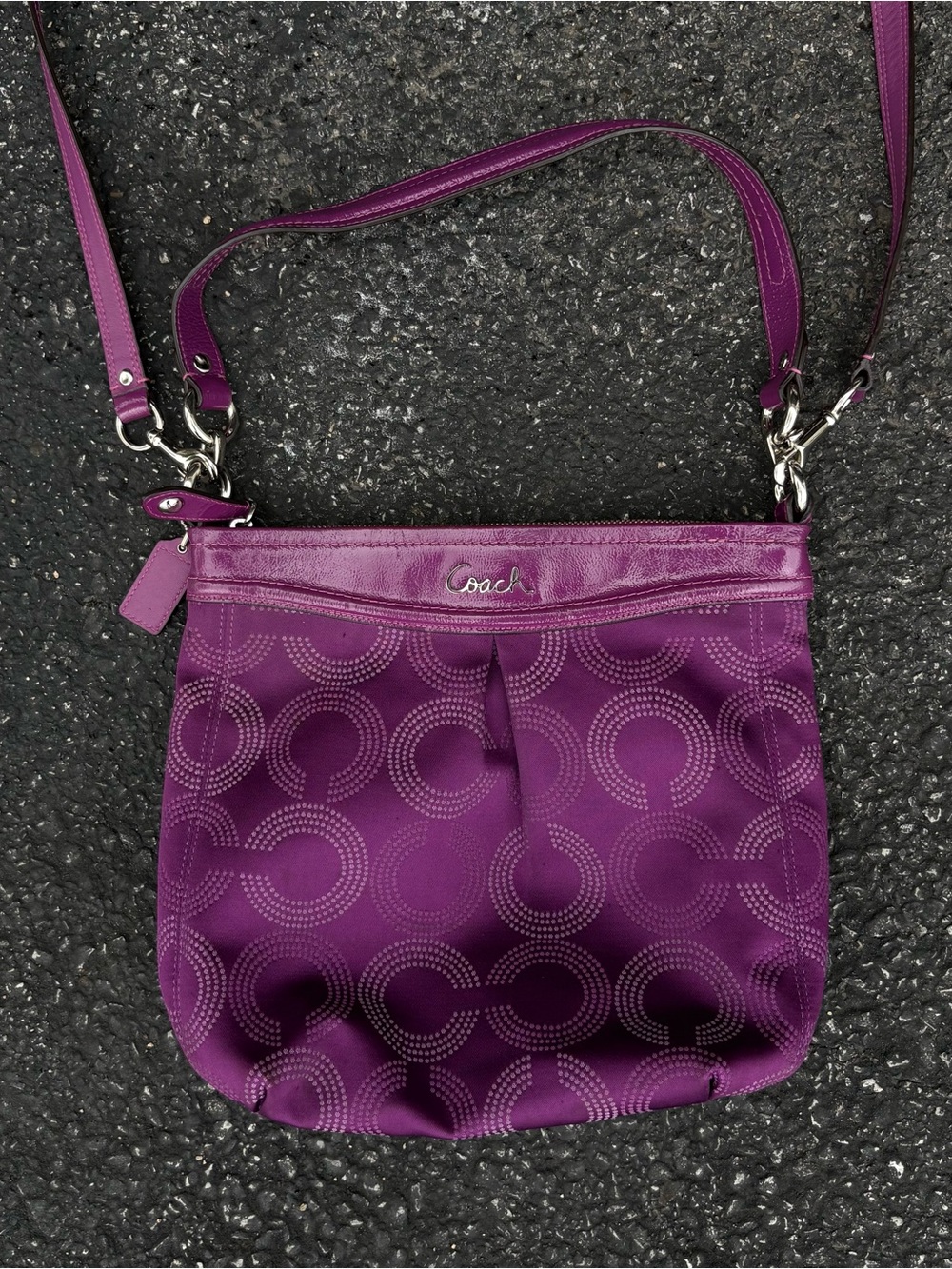 Coach Ashley F20088 Purple Dotted Op Art Hippie Crossbody Shoulder Bag Preppy